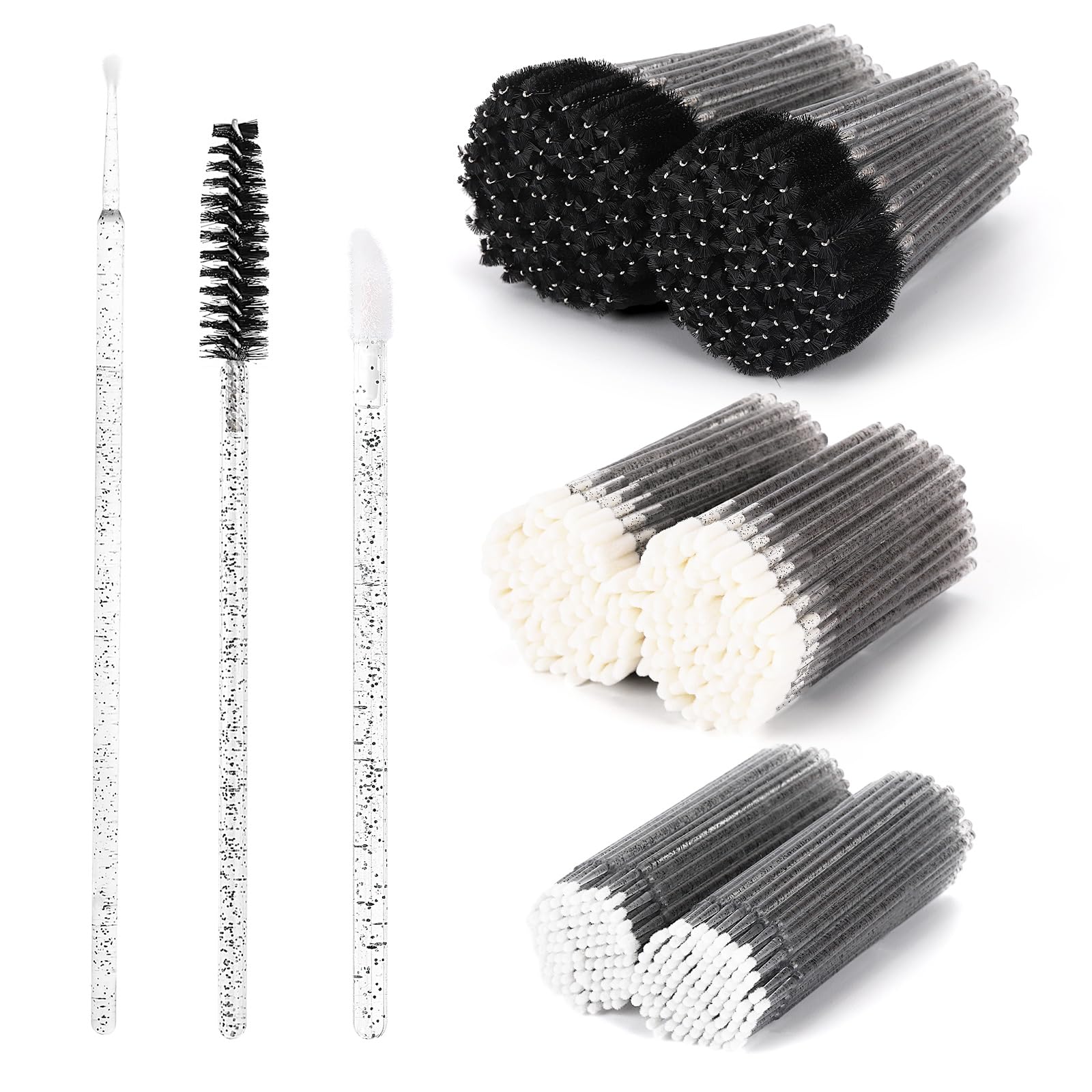 600 PCS Eyelash Extension Supplies Kit, 200 Spoolies Mascara Wands Disposable 200 Lip Brushes 200 Micro Swabs Black Eyelash Brushes Makeup Applicator