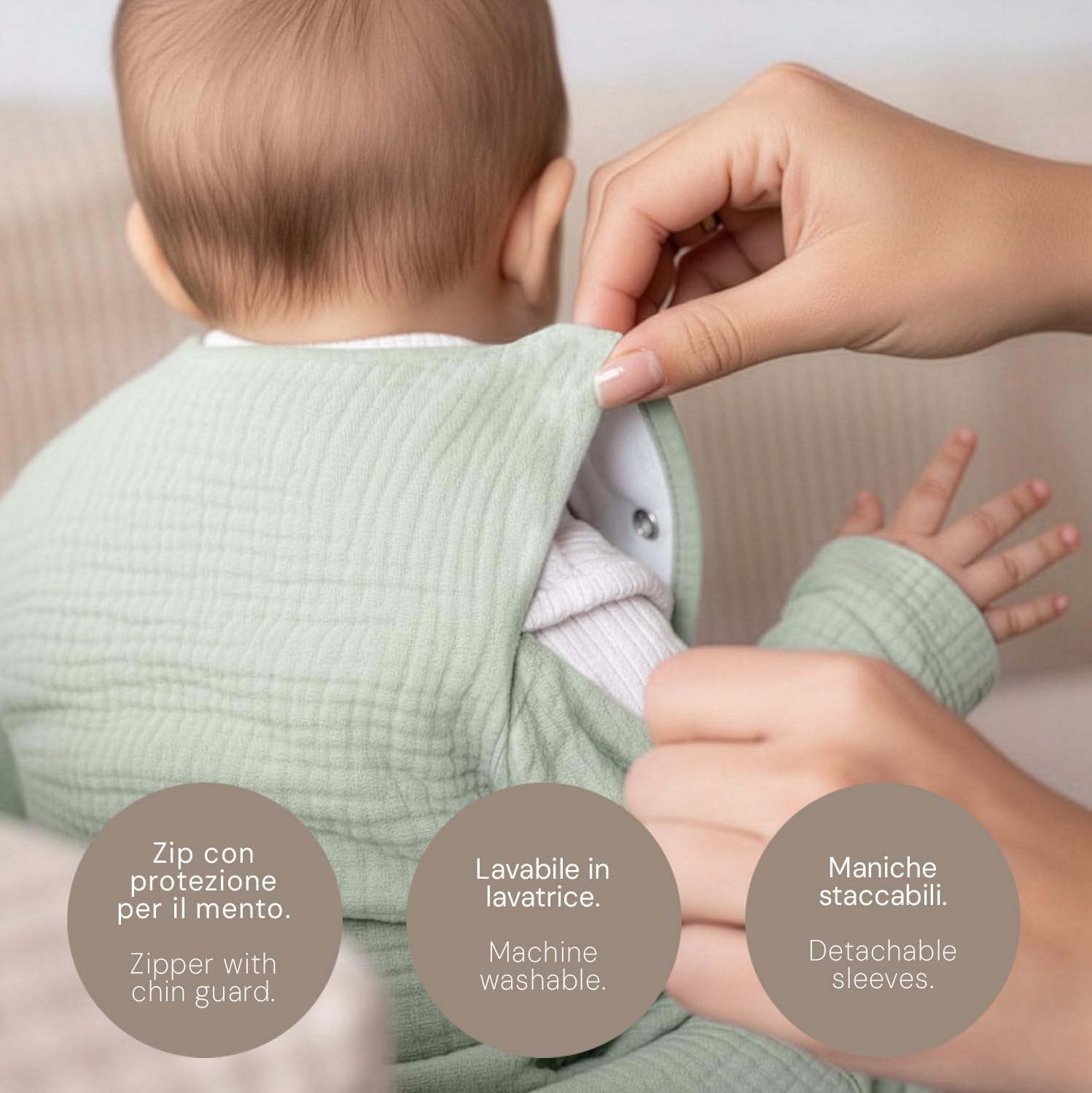 PERLETTI Sacco Nanna Invernale Tog 2.5 Neonato - Cotone Organico con Maniche Staccabili Bambino Bambina 0-6 e 6-18 Mesi - Sleeping Bag con Cerniera Centrale Caldo Morbido