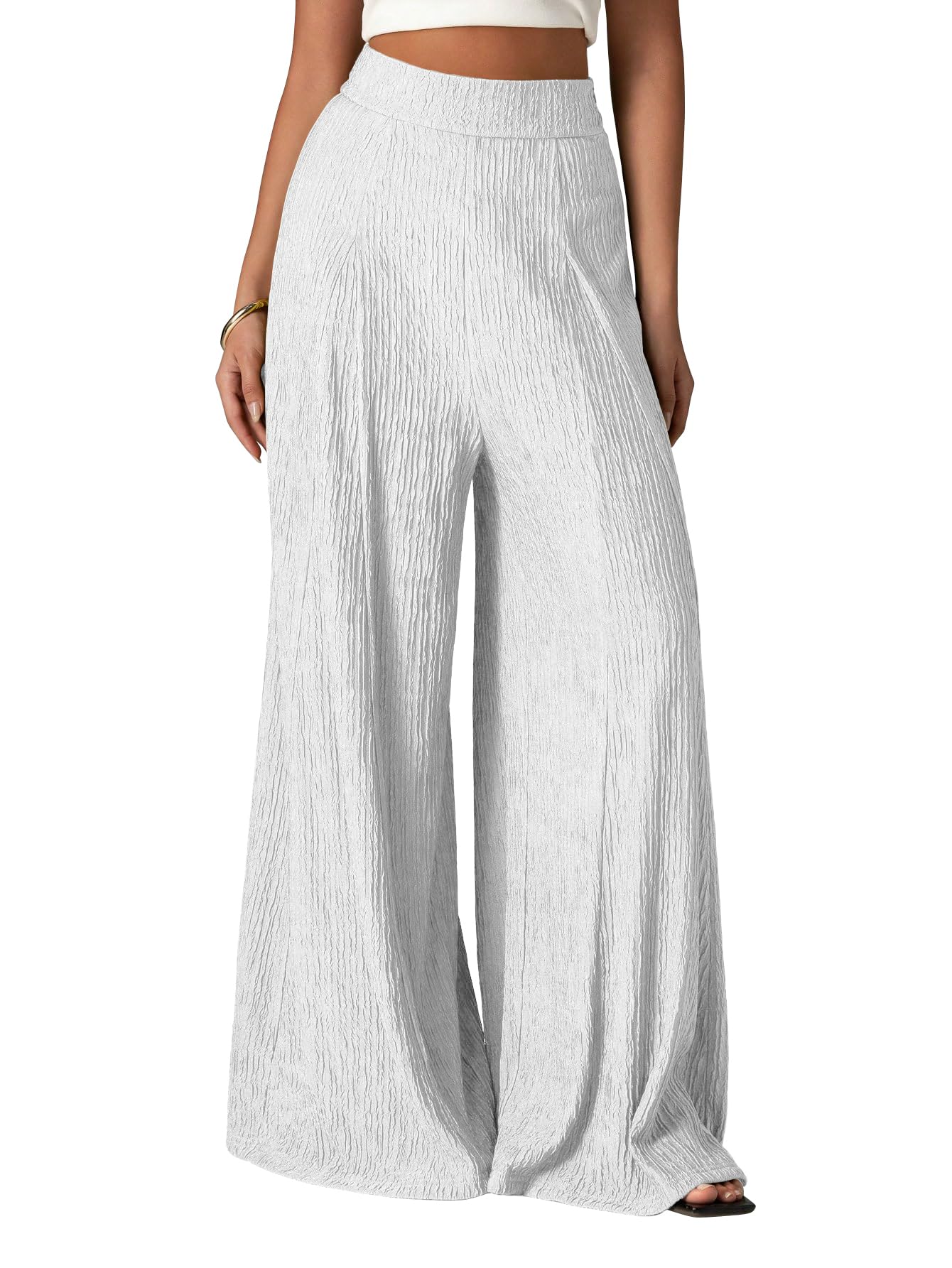 Shasmi Pantaloni da donna eleganti a vita alta a gamba larga, tinta unita, vestibilità ampia, casual, da spiaggia e aeroporto, stile palazzo leggero e fluido (pantaloni 259)