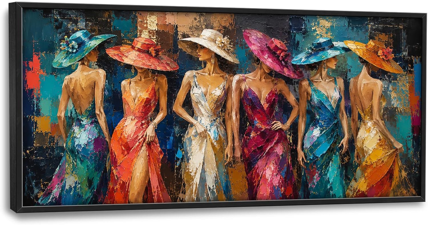 Cryvera Fashion Women Large Wall Art Modern Elegant Ladies Abstract Girls Framed Feminine Wall Decor Retro Canvas Painting Pictures for Living Room Bedroom Office 30"x60"