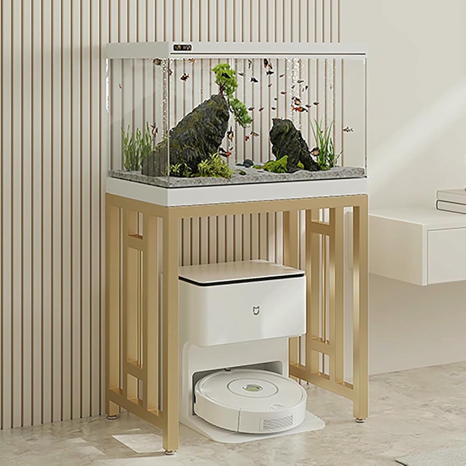 Robot Vacuum Stand Cabinet,Storage Rack Above The Sweeping Robot,End Table for Robot Vacuum's Nest House,Metal Nightstand,Multi-Functional Fish Tank Stand