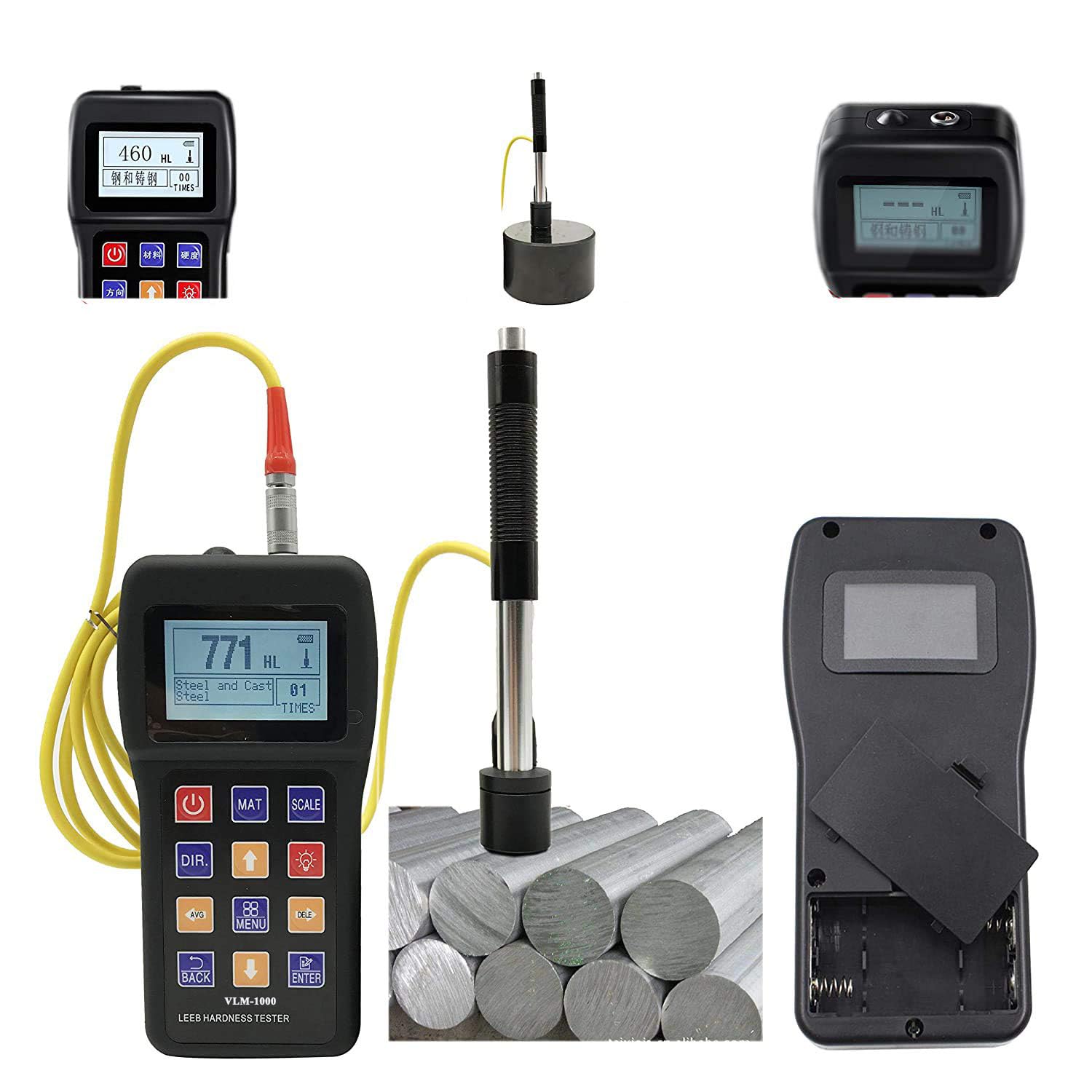 Leeb Rebound Hardness Tester Portable Leeb Durometer Testing Equipment with Test Range 170 to 960 HLD LCD Digital for Metal Steel 10 Materials RS232 Communication Interface ASTM Standard