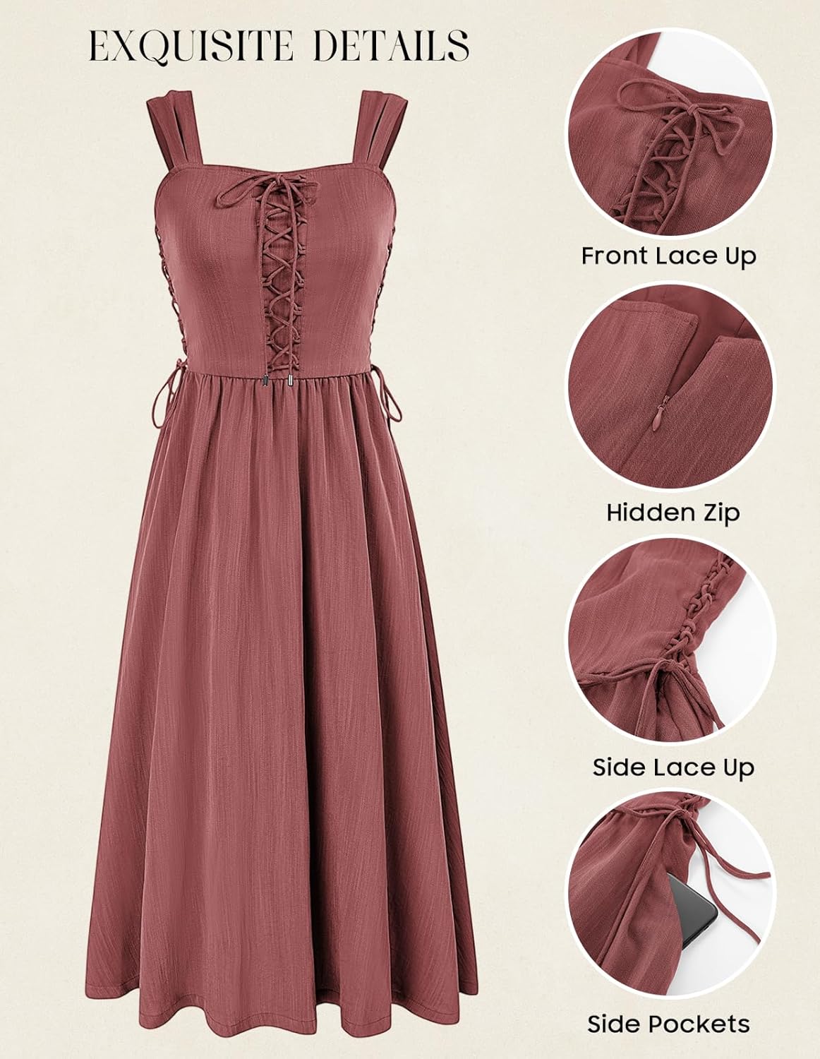 SCARLET DARKNESS Women Renaissance Summer Corset Dress Medieval Cottagecore Lace Up Dress - Image 5