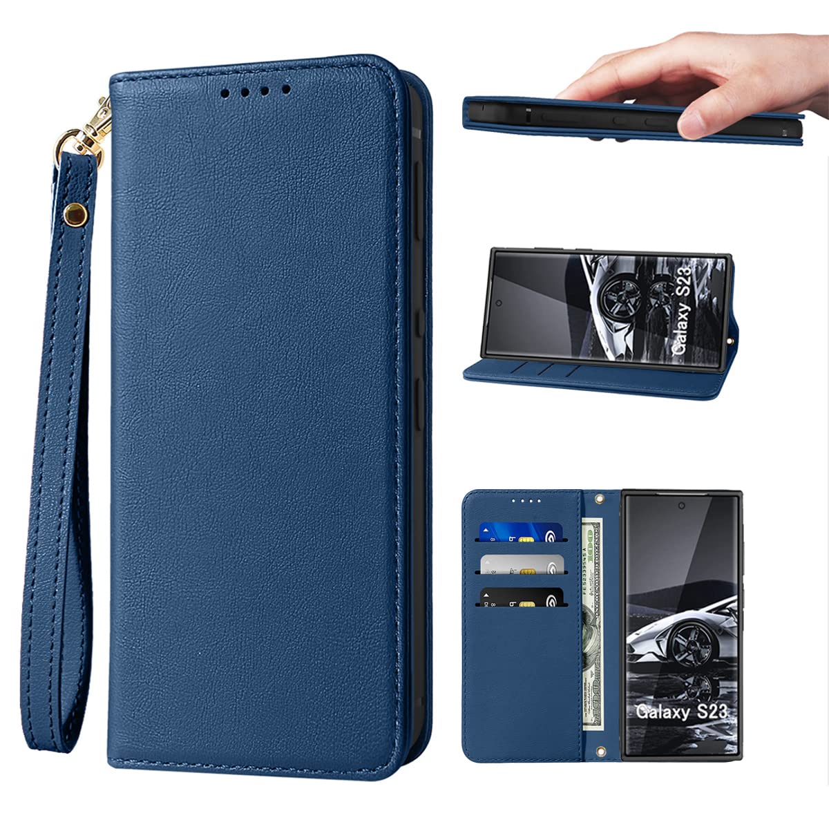 Galaxy S23 5G ケース 手帳型 高質PUレザー Galaxy S23 カバー SC-51D ケース SCG19 カバー Samsung S23 携帯カバー 耐衝撃 皮革 内蔵マグネット開閉式 ベルトなし スマホケース おしゃれ カードポケット スタンド機能 便利 スプラット同梱 携帯ケース ブルー