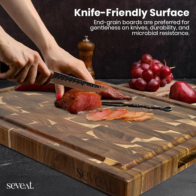 Tabla de Cortar End Grain de Madera de Acacia Seveat Modelo CBAC001 Brown Rectangular Marrón Con Mango y Ranura para Jugos miniatura 4