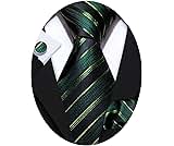 Barry.Wang Tie Sets for Men Silk Stripe Necktie Woven Checkered Handkerchief Cufflinks Formal Business Wedding