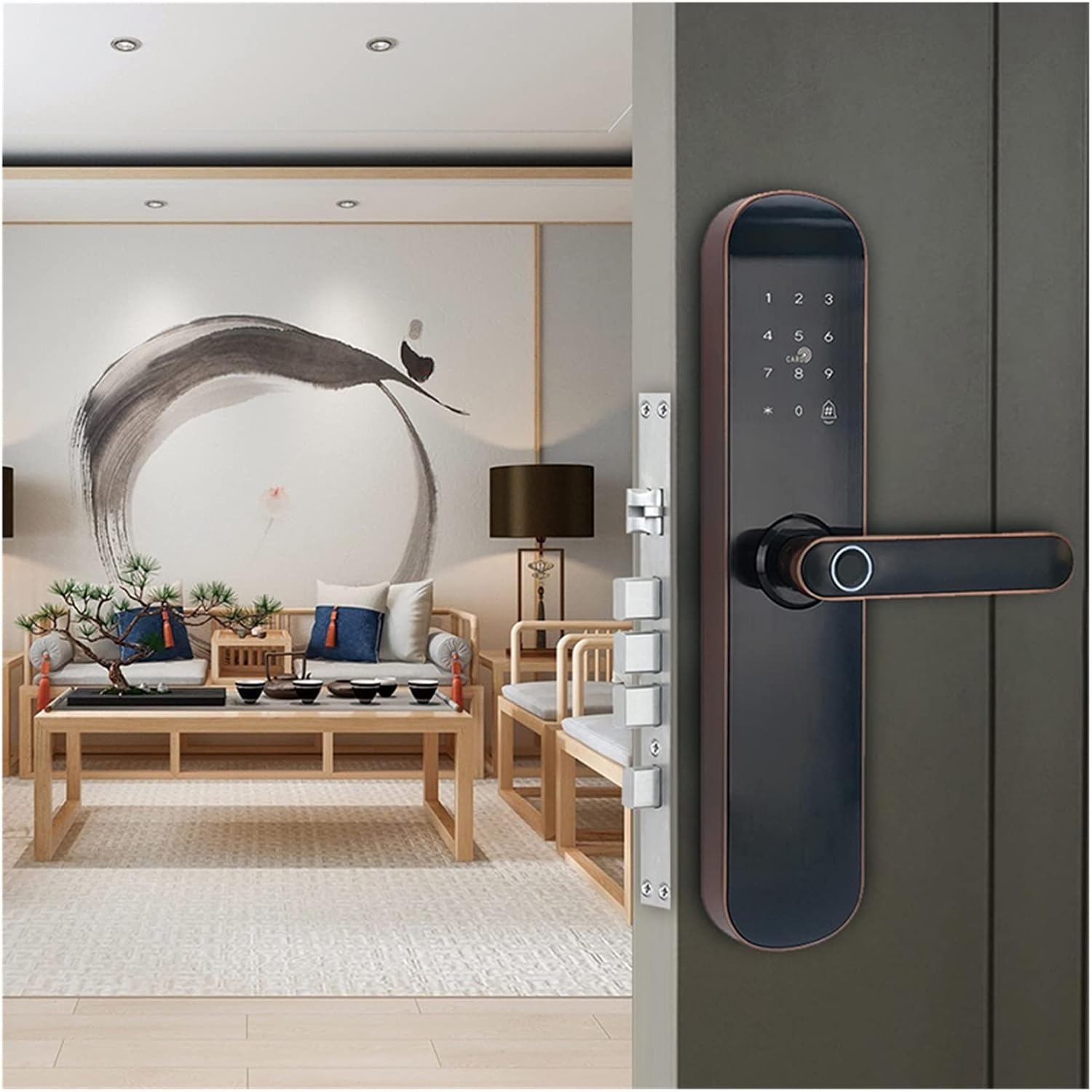 Smart Lock Biometric Fingerprint Lock, Security Entrance Smart Door Lock WiFi Password App V18F (Color : Black 30X388(6068)) (Black 40x388(6068))