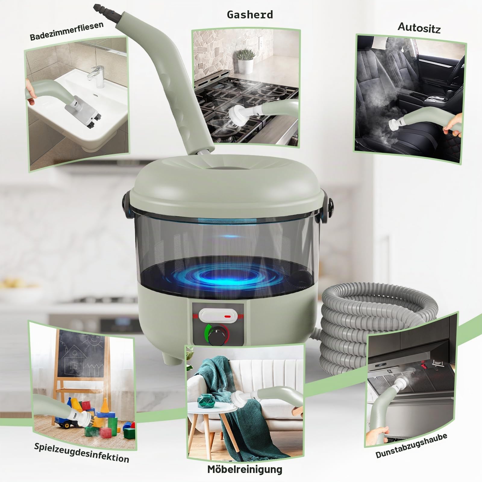 Dampfreiniger, 2500W Leistungsstarker Dampfreiniger Handgerät mit 6 Bürstenköpfen, Mehrzweck Steam Cleaner für die Tiefenreinigung von Polstermöbeln, Auto, Küche, Bad,Fliesen
