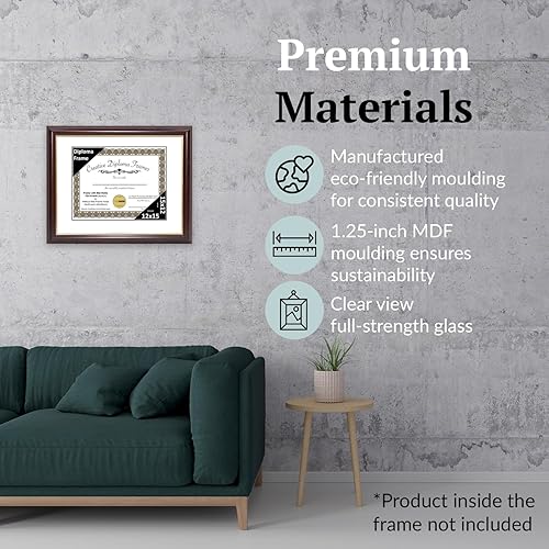 Vista 64 de Creative Picture Frames Marco de diploma de borde dorado caoba de 12 x 16 pulgadas con vidrio negro y colgadores de pared instalados, marco