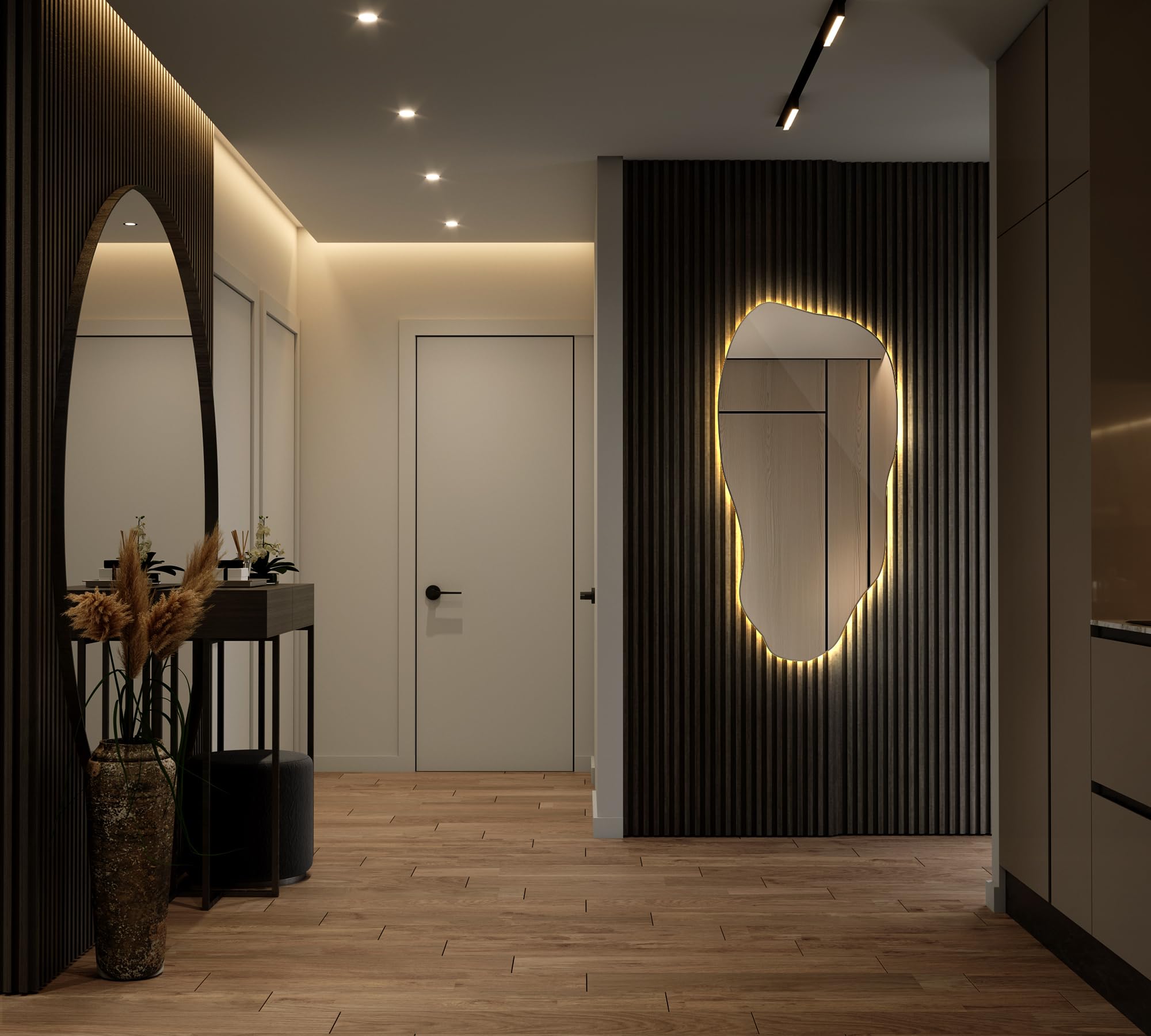Generico Decormat Specchio LED 50x100 cm Grande Moderno Irregolare Specchio da parete Organico Asimmetrico Macchia per Bagno Soggiorno Verticale con illuminazione Luce calda