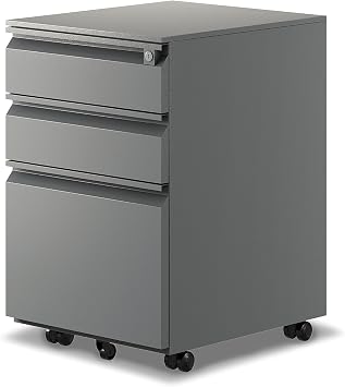 3-Drawer Mobile File Cabinets Rolling ,Vertical Metal Filing Cabinet for Legal & Letter File Anti-tilt Design with Lock Under Desk Office Drawers Fully Assembled Grey