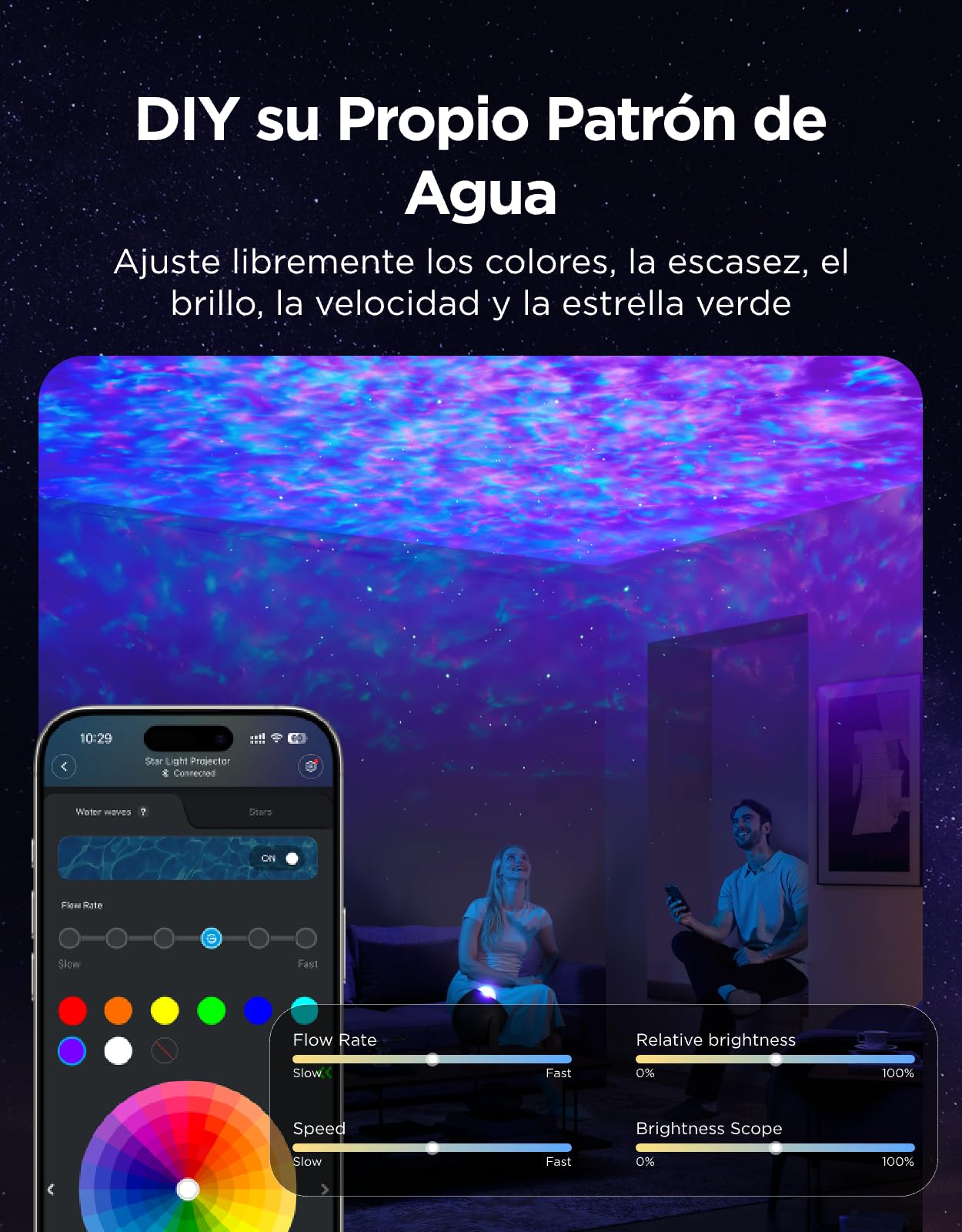 Govee Proyector Estrellas de Olas Oceánicas | Efectos de Ondas Dinámicos, Compatible con Matter y Alexa, Más de 40+ Modos de Escena, 18 Opciones de Ruido Blanco