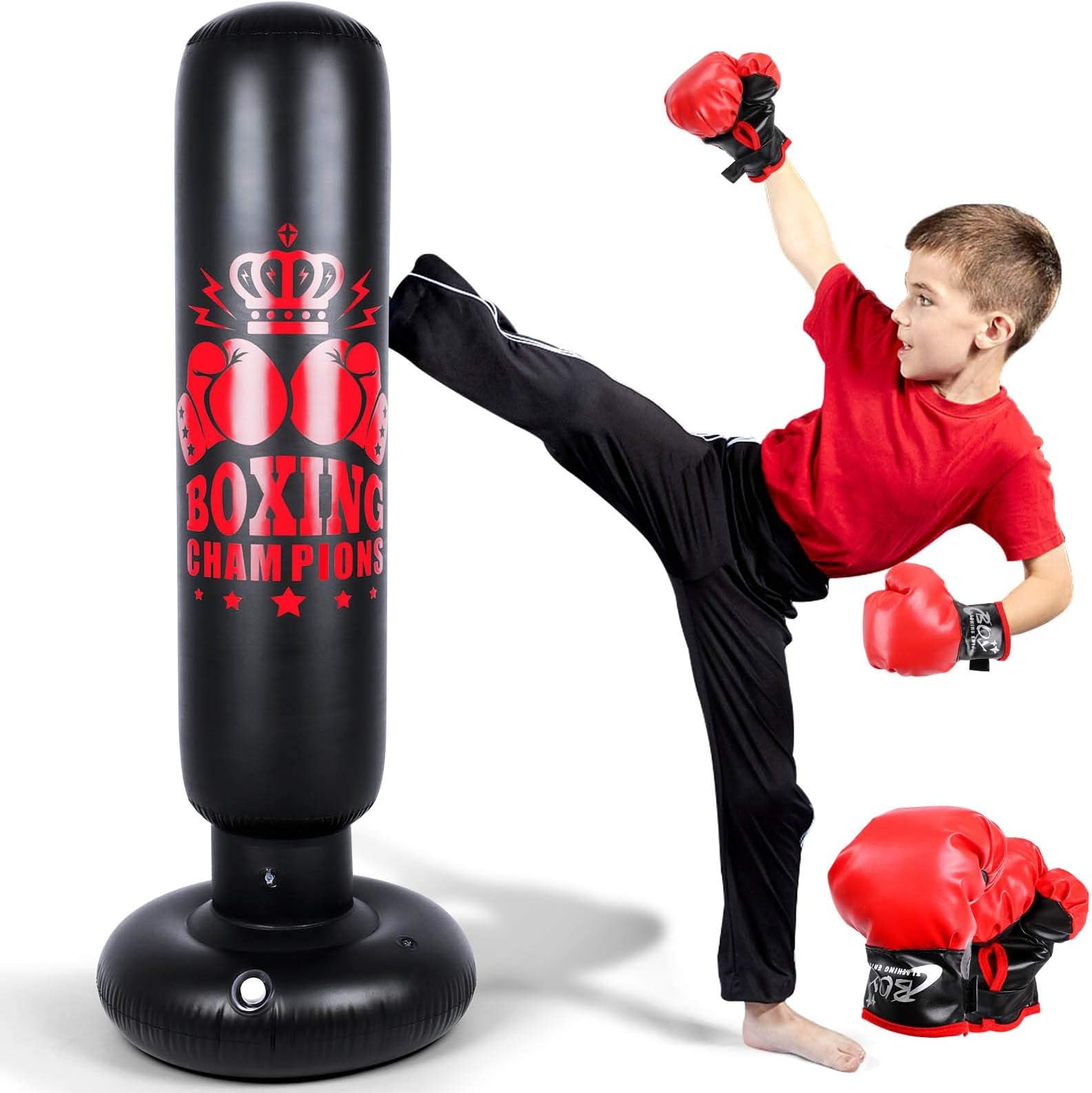 Inflatable Punching Bag for Kids, 63"Children Sports Toy Free Standing Bounce Back Tumbler for Sparring Boxing Bag Suitable for Karate Kickboxing - Gift for Boys & Girls