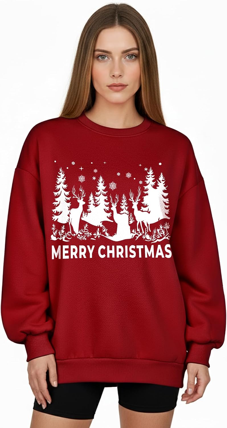 ZENUTA Christmas Oversized Pullover Sweatshirt for Women Crewneck Sweatshirt for Women Holiday Vacation Graphic Tees Tops