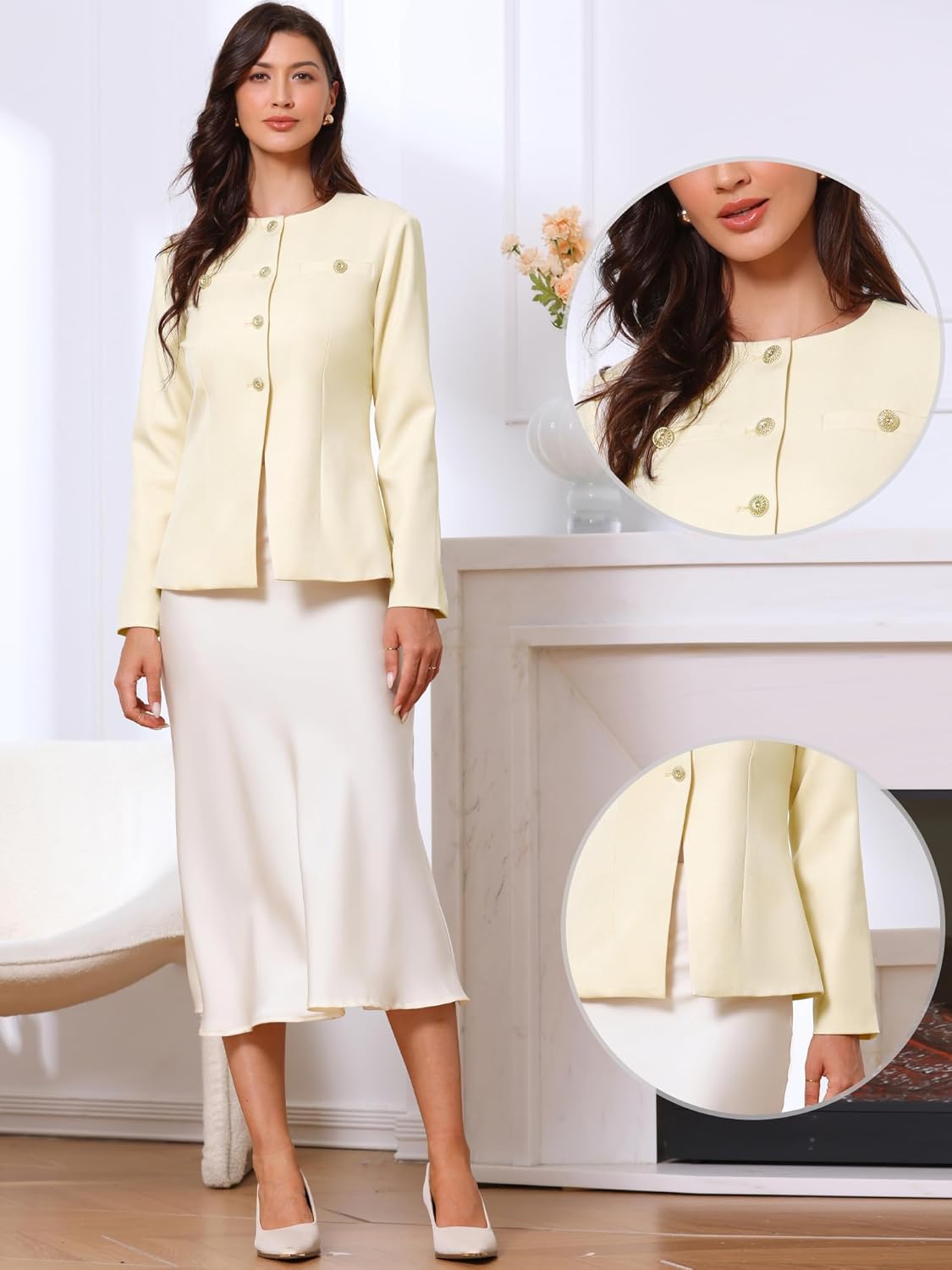 Allegra K Elegant Work Blazer for Women's Collarless Long Sleeve Business Jacket Office Suit