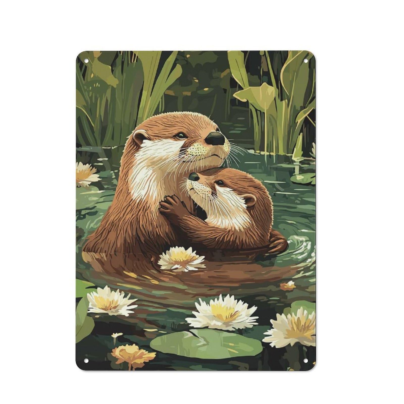 Junmoney Otter Family Love Country Vintage Metal Wall Decor 40X30cm, Farmhouse Metal Sign For Kitchen, Cottage, Porch Or Garden Room