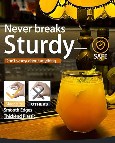 Miniatura 7 de Paquete de 40 vasos de plástico sin tallo, para cóctel, whisky, champán, borde dorado, desechables de 12 onzas, vasos irrompibles para fiestas,