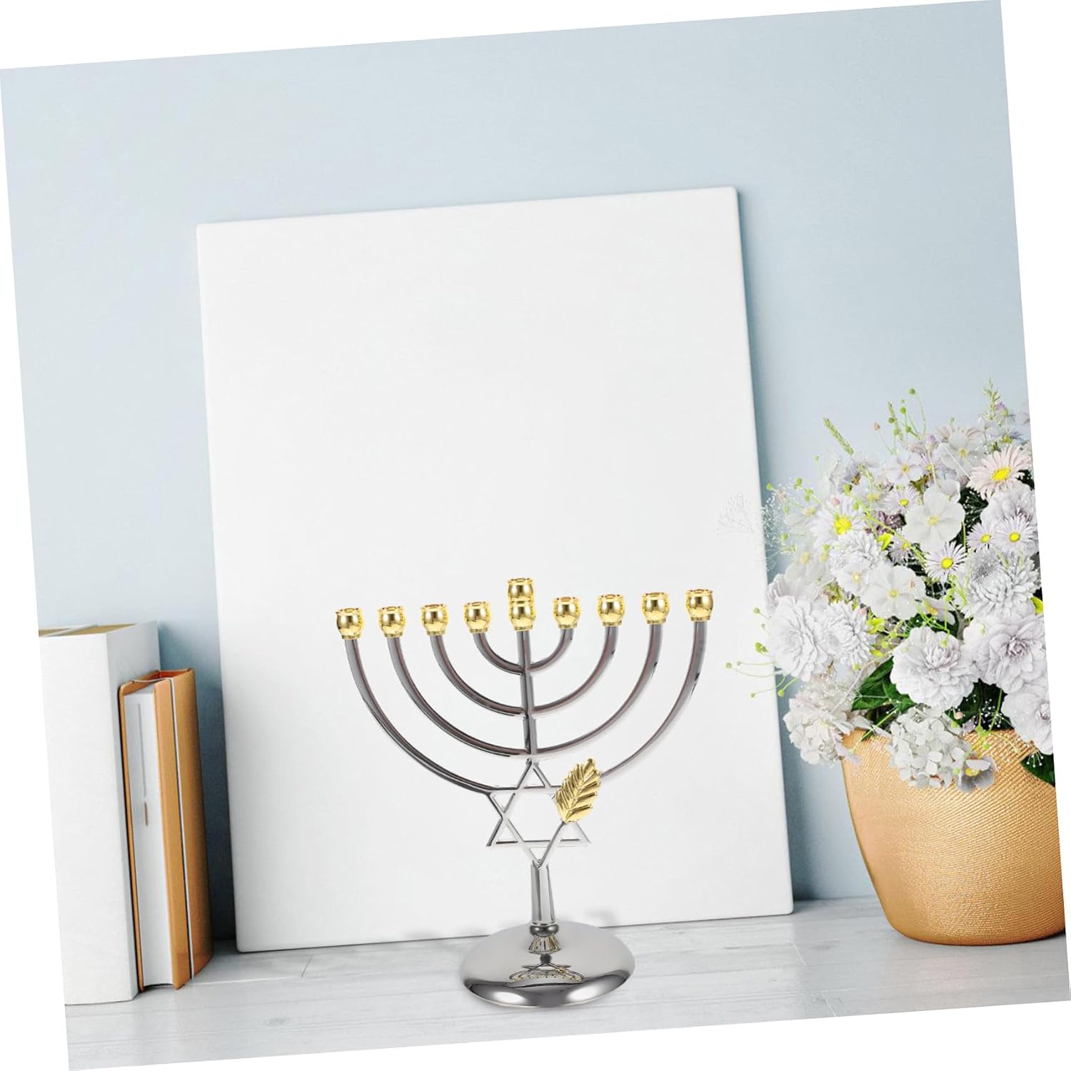 ABOOFAN Metal Branch Jewish Candlestick Holder for Hanukkah Desktop Candle Base for Candlelight Dinners and Party Decoration Height Star of for Family Gatherings and Festive Celebrations