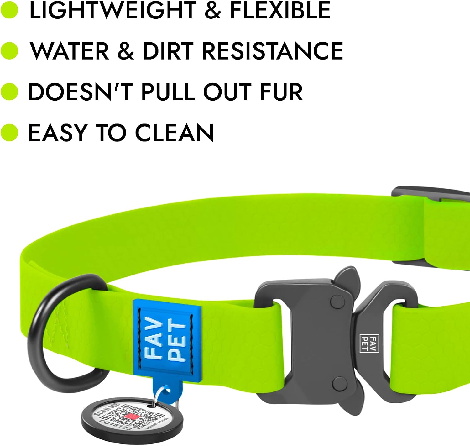 FAVPET Biothane Dog Collar with ID Tag QR, Waterproof Dog Collar with Metal Buckle, Adjustable Dog Collar Large Dogs - Image 4