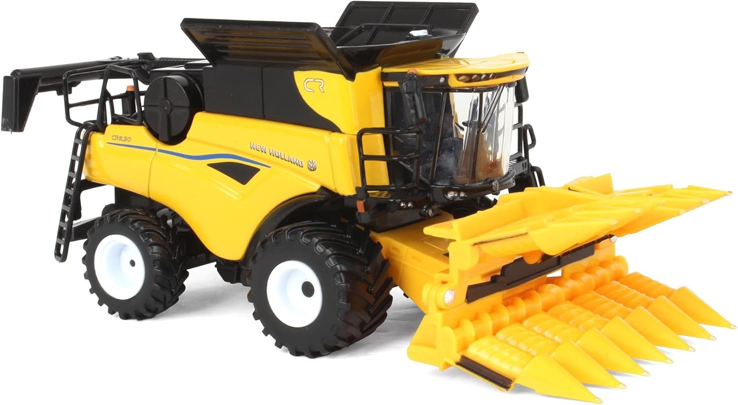 Agriculture New Holland CR8.90 Combine with Corn & Grain Heads, 1/64 Scale, Yellow, Adult Collectible, Farm Equipment, Combine, Tractor, 8in L x 3in W x 3in H