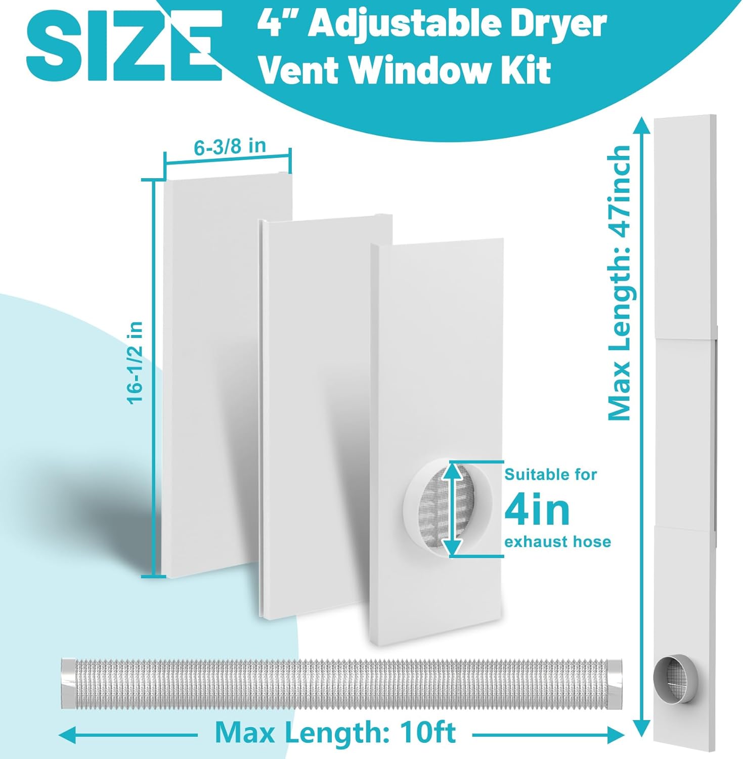 Dryer Vent Window Kit, Adjustable Window Vent Kit with Outdoor Dryer Vent Cover & 4 Inch Flexible Aluminum Foil Hose, Window Exhaust Vent Kit for Sliding and Hung Windows