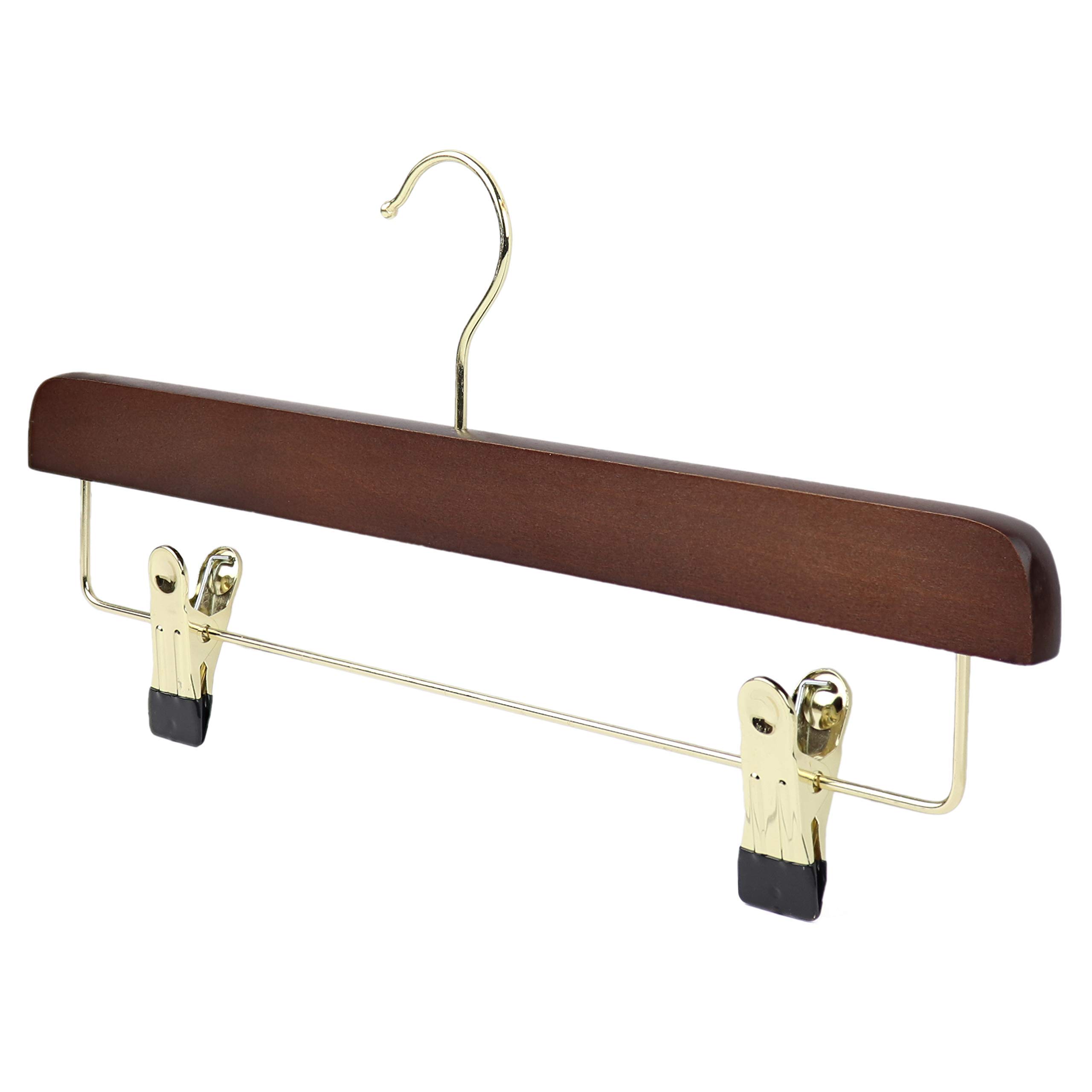 The Hanger Store 5 Dark 'Walnut' Wooden Trouser, Skirt Hangers With Clips, Coat Clothes Hangers