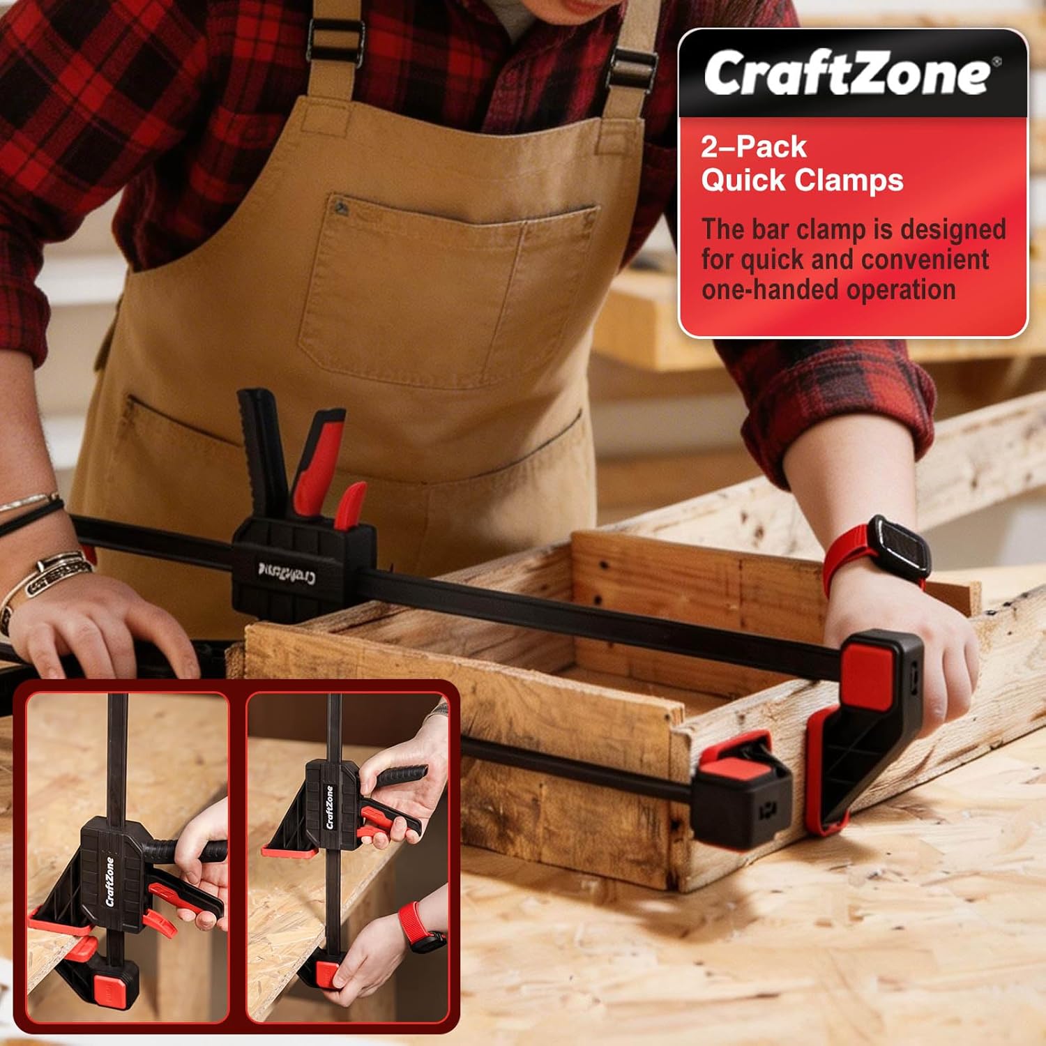 Bar Clamps for Woodworking - 2-pack Quick Clamps with 300 lbs Load Limit 24" One Hand Clamp/Spreader