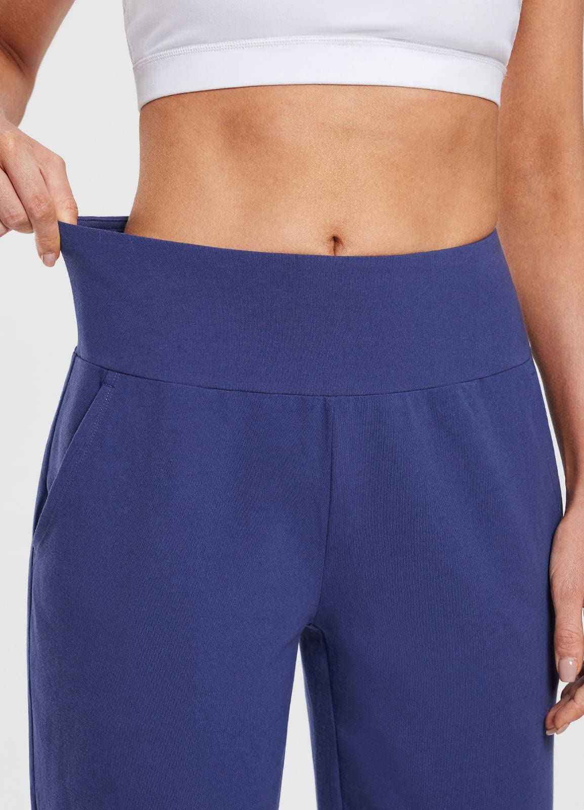 baleaf Bermuda Long de 30,5 cm pour Femme - Taille Haute - Longueur Genou - en Coton - avec Poches - Décontracté - pour Le Travail et Le Salon