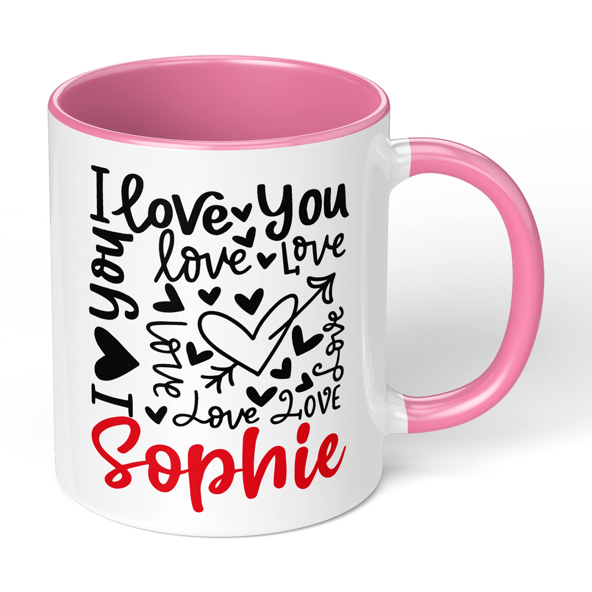 Print Maniacs Personalised Valentines Day Anniversary Birthday Mug Boyfriend Girlfriend His Him Her Gift Present Wife Husband I Love You (Pink Fill Mug)