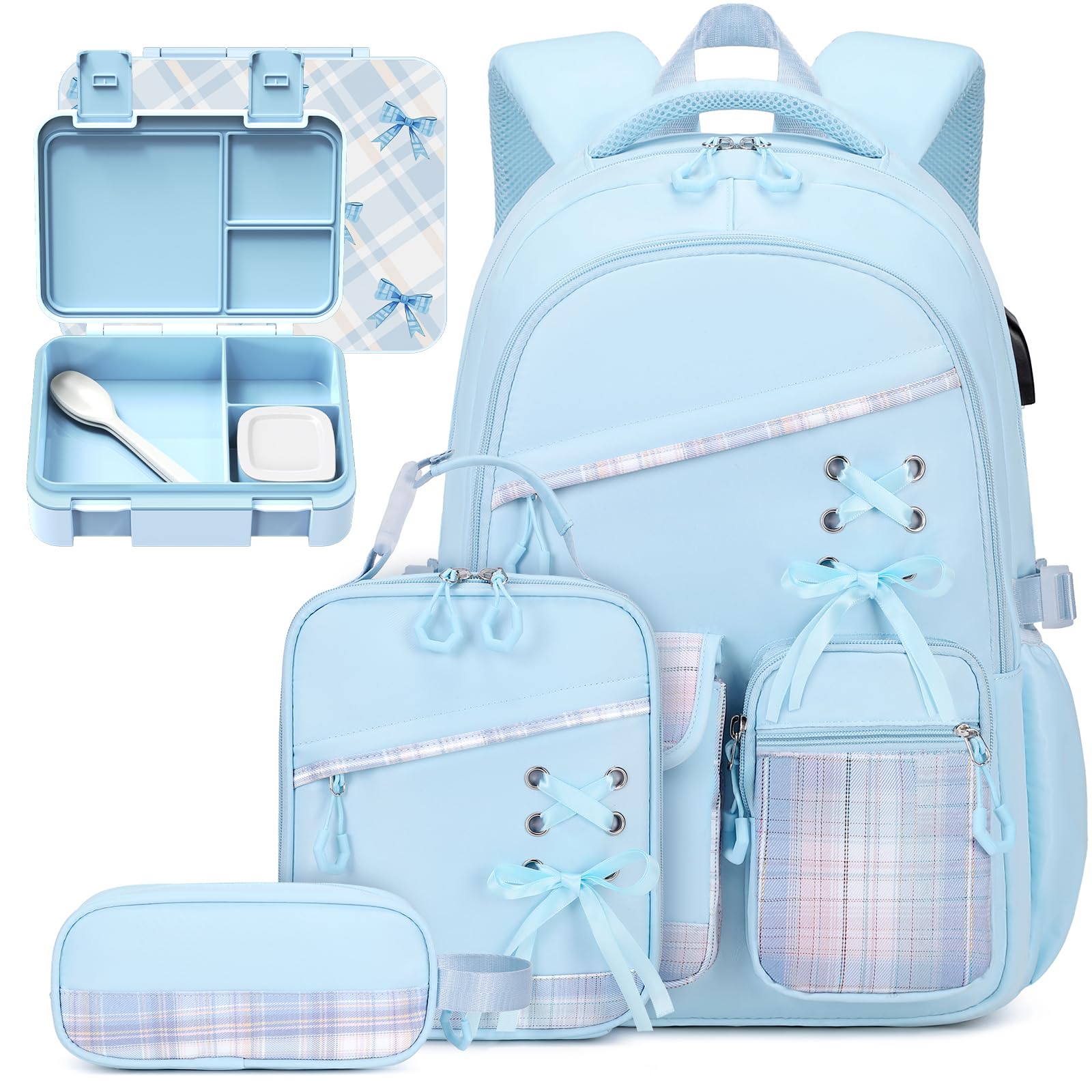 Sac à dos à carreaux bleu DIGOBAY bento box assortie cartable scolaire et loisirs