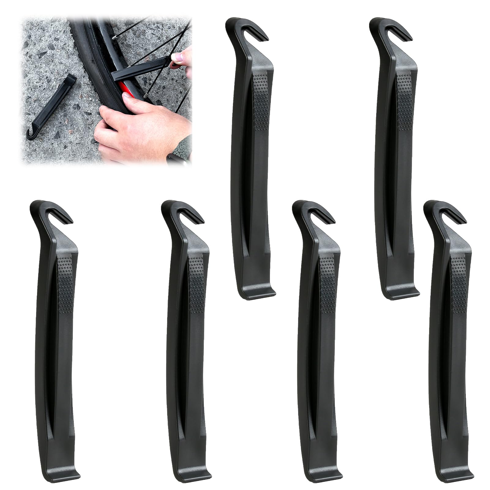 hoeslaw 6 Pcs Bicycle Tire Levers Repair, Portable Durable Bike Changing Tire Spoon, Premium ABS Removal Tubular with Ergonomical Molded Texture Handle Bump, Biking Lover for Road Mountain (Black)