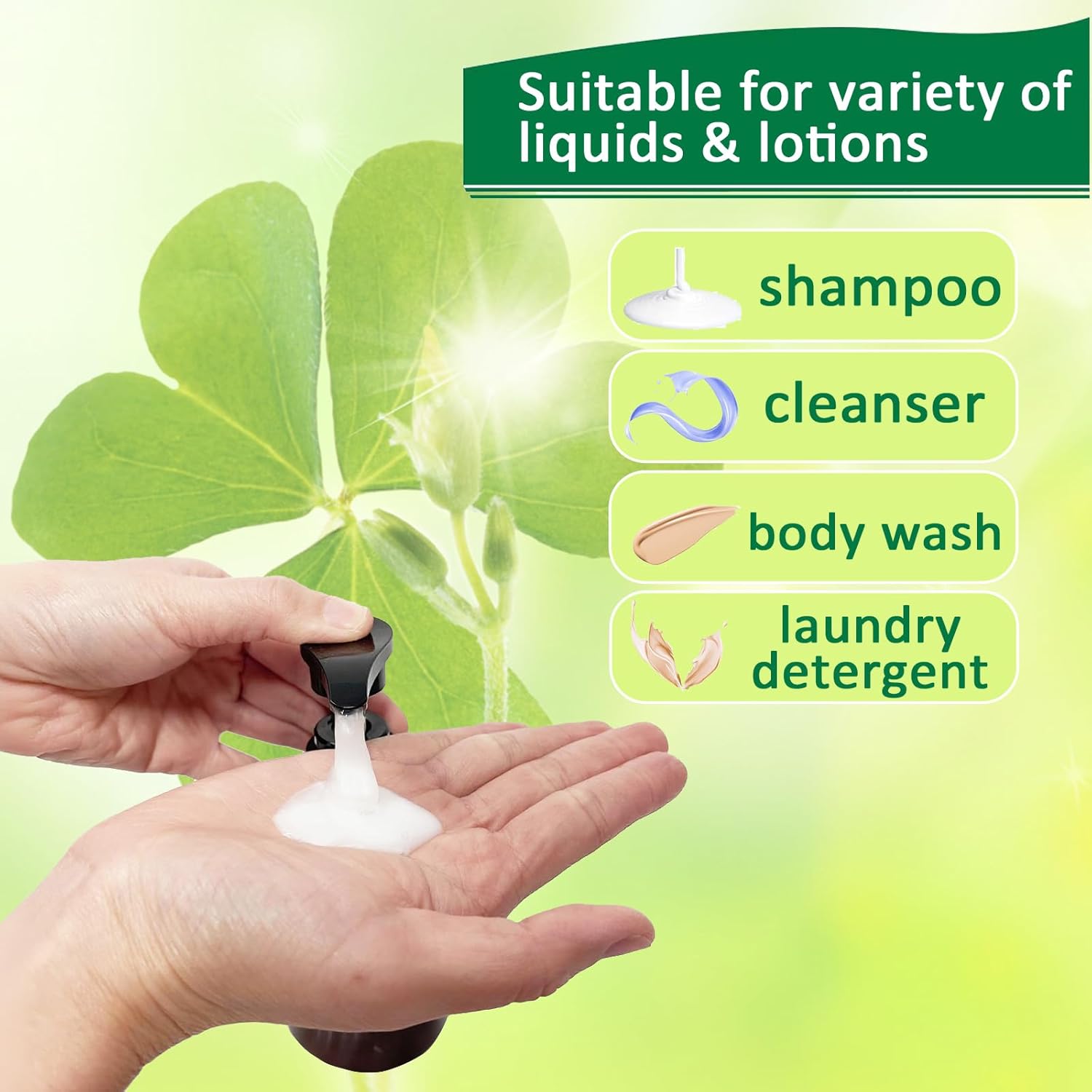 2Pcs 300ML Empty Pump Bottles Dispenser, Refillable BPA-Free Plastic Lotion Pump Bottle Portable Shampoo Hand Pump Dispenser Durable Body Wash Travel Container for Kitchen Bathroom (Green)