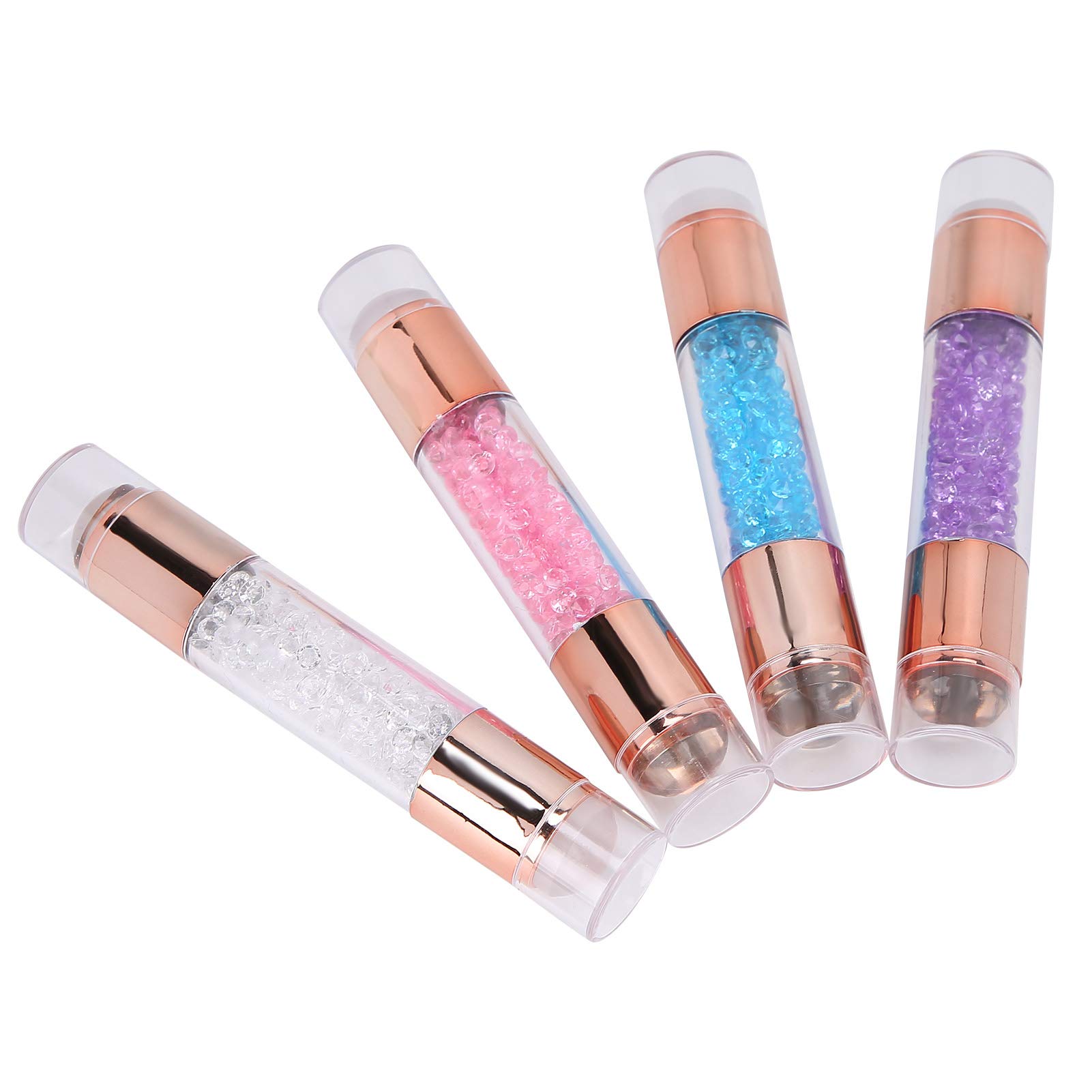 Generic Stylos Tampons en Silicone pour Manucure, Design à Double Tête, Résine de Silicone Transparente, Colorés, Adaptés à les Designs et Ongles Bleu + Rose + Transparent + Violet