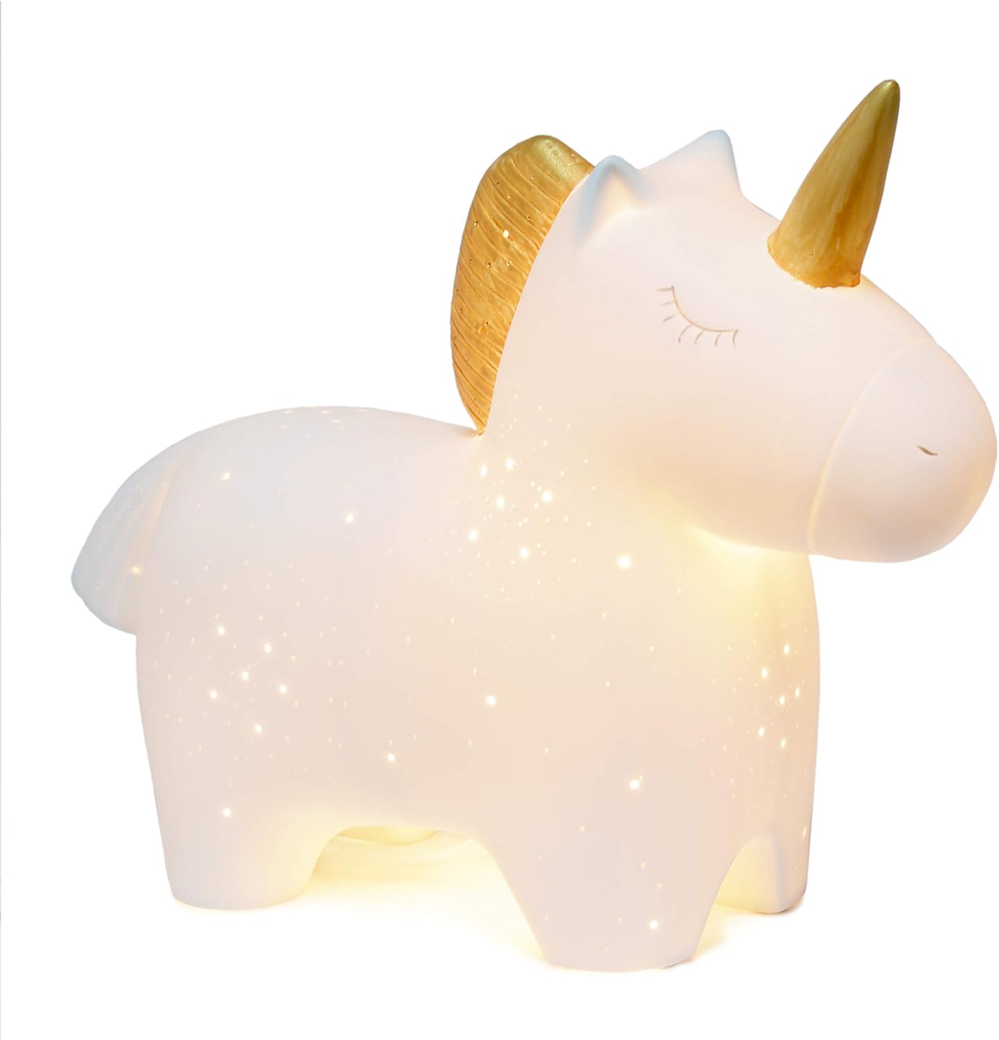 Simple Designs LT3339-WHT Gold and White Porcelain Fun Shaped Night Light Table Lamp, Unicorn