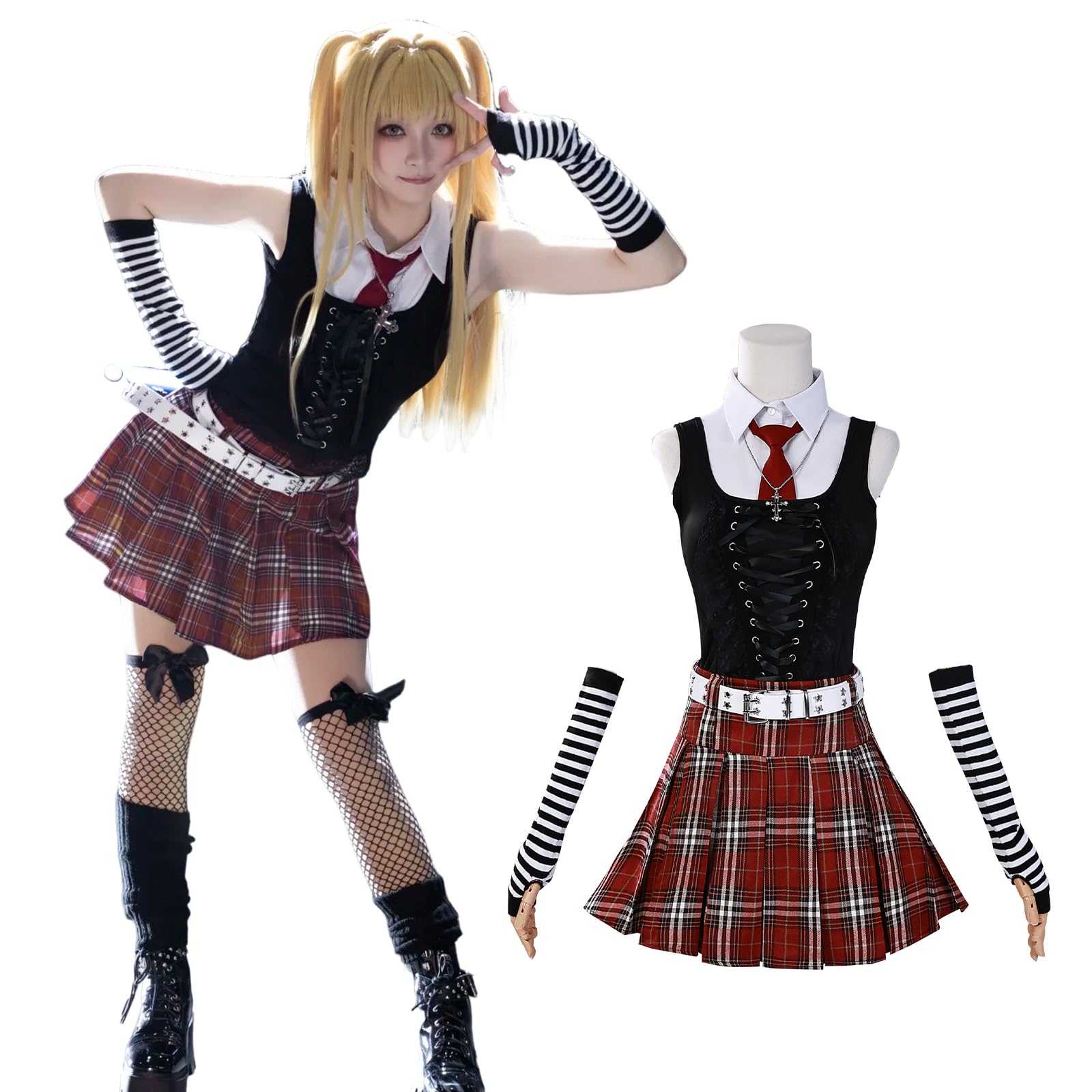 CR ROLECOS Misa Cosplay Anime Death Note Cosplay Misa Costume Outfit Misa JK Pleated Dress Gothic Corset Dress Carnival Halloween XL