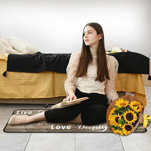 Miniatura 7 de Juego de 2 alfombras de cocina con diseño de girasol, antideslizantes, absorbentes, de microfibra, para dormitorio y casa de campo, 17 x 48 pulgadas