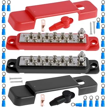 Bus Bar 12V-48V Power Distribution Block with Cover and Screws Bus Bar Distribution Block for Car Motorhome Truck Black + Red