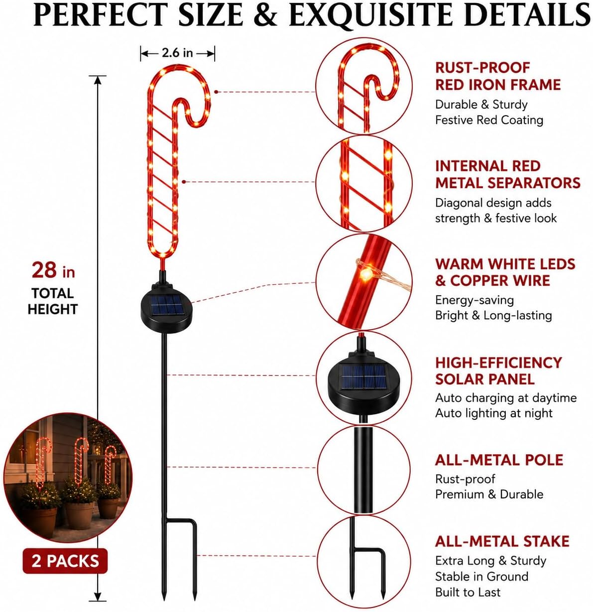 Solar Candy Cane Stake Lights, 2 Pack Outdoor Christmas Decor Touch Of ECO image 5