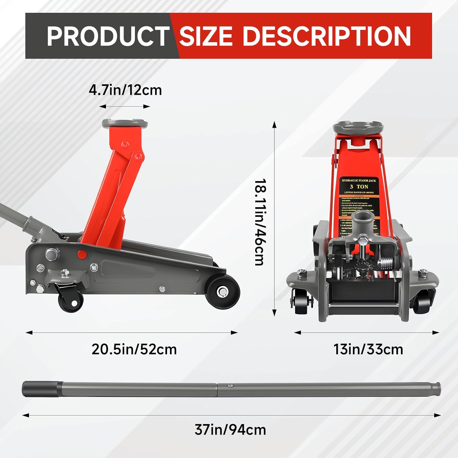 LARBANKE 3 Ton Floor Jack,6600LBS Heavy Duty Hydraulic Jack with Single Piston Pump,Fast Lift Floor Jack with Wheels,Lift Range:5.31''-18.11'',Steel Material,for Home,Garage and Repair Shops,Red