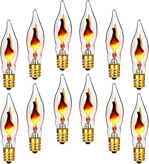 ZHZHLED Flickering Flame Light Bulbs, E12 Candelabra Base Small Flicker Flame Effect Replacement Bulbs for C7 String Lights, 1 Watt Orange Glow Candle Light Bulbs for Halloween Christmas, 12 Pack