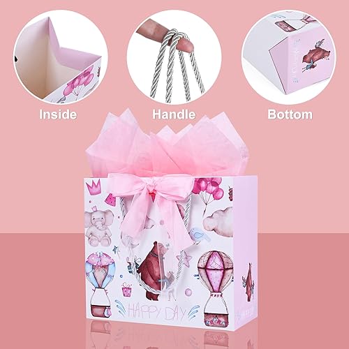 Miniatura 4 de JMANNI Bolsa de regalo para bebé, bolsas de regalo medianas de 2 piezas con 4 papel de seda y 2 tarjetas de felicitación para nuevos padres, baby