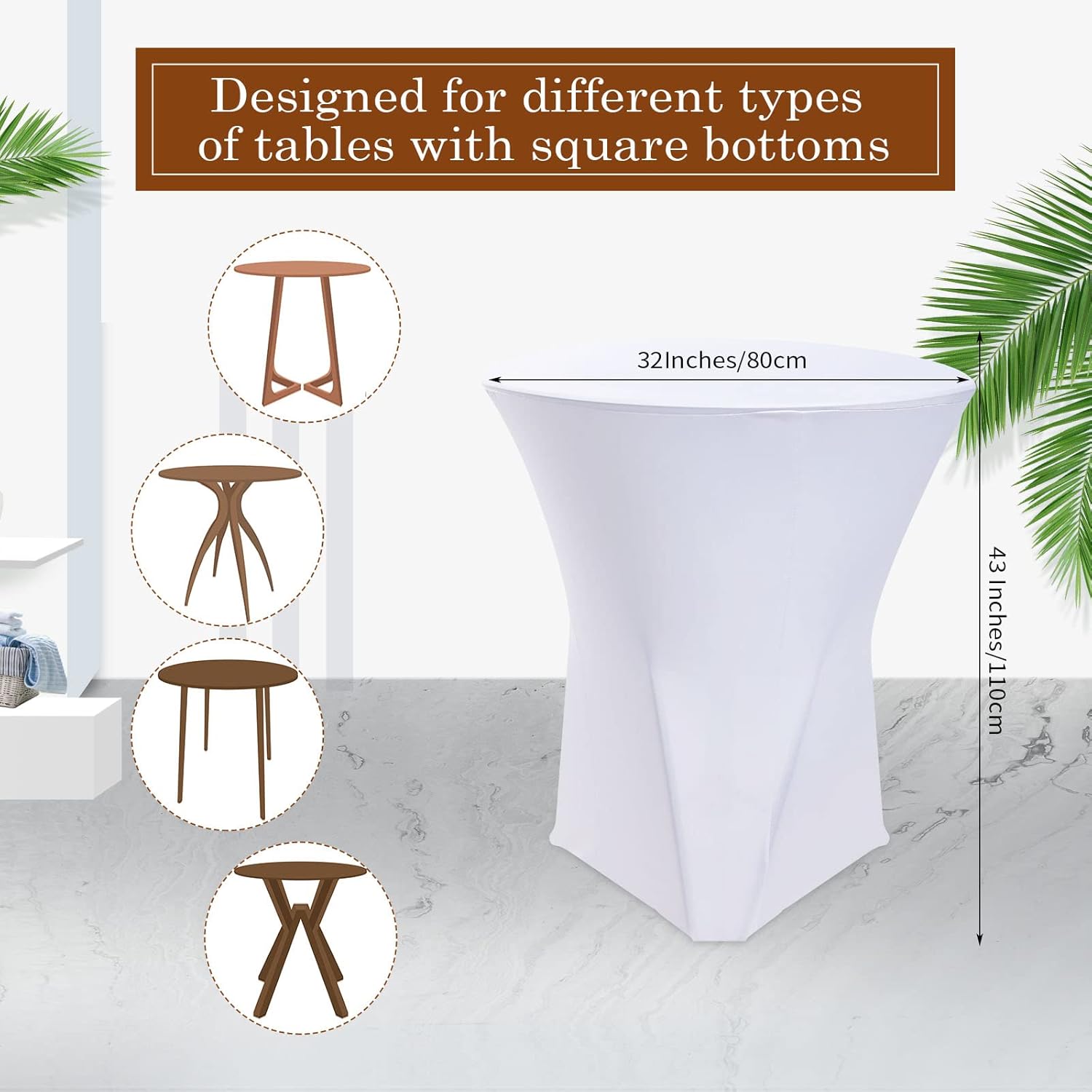 32 x 43 Inches Highboy Spandex Cocktail Table Cover, Round Cocktail Tablecloth Stretch Fitted Tablecloth for Round Bottom Table Bar Pub Wedding Party Banquet Birthday Supplies (White, 12 Pieces)