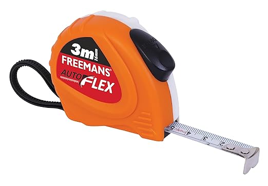 FREEMANS AUTOFLEX 3m:16mm Steel Inchi Pocket Measuring Tape with Unbreakable ABS Case, Auto-Lock Tape Blade and Press Release Button, Hand Strap and Belt-Clip
