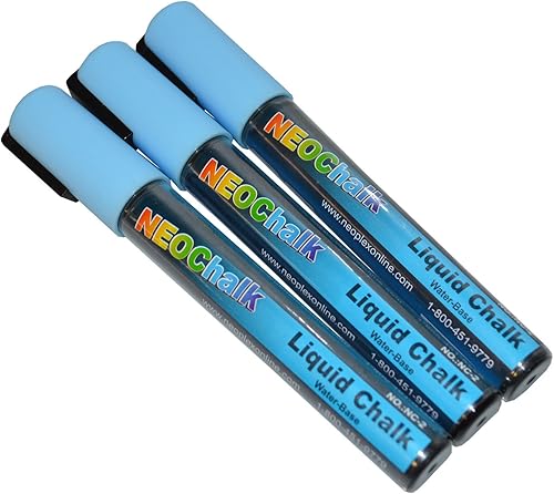 NeoChalk - Marcador de tiza líquida con punta de cincel, color azul neón, juego de 3 marcadores