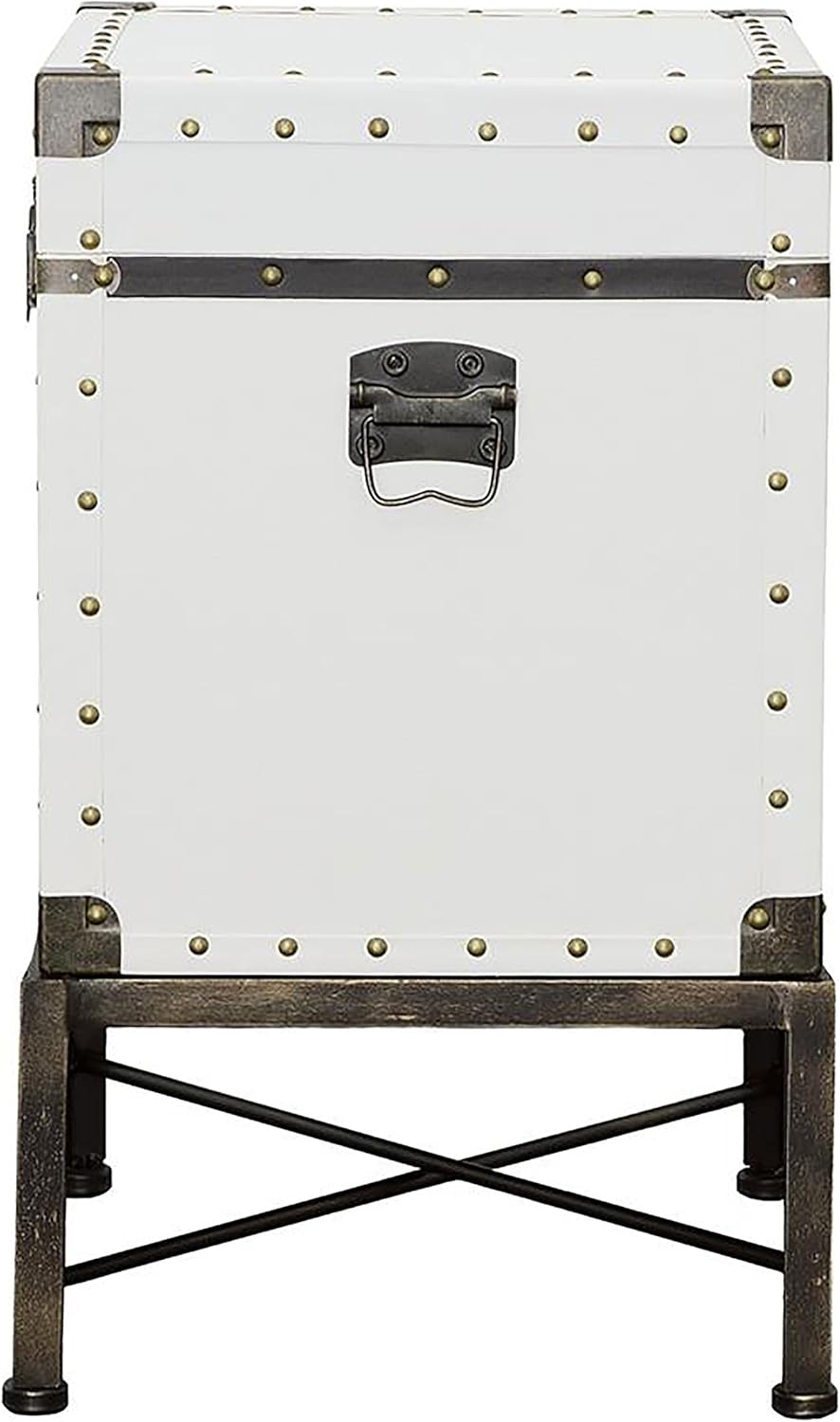 Coaster Home Furnishings - Nancy - Engineered Wood and Metal - 19-Inch Rectangular Side Table with Nailhead Accents and Storage Trunk Design - Living Room - White - 902819