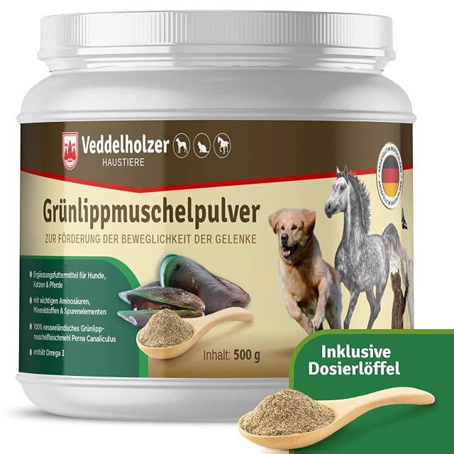 Veddelholzer - Polvo de mejillón Verde Natural para Perros, 500 g, extracto de Labio Verde con Alta…