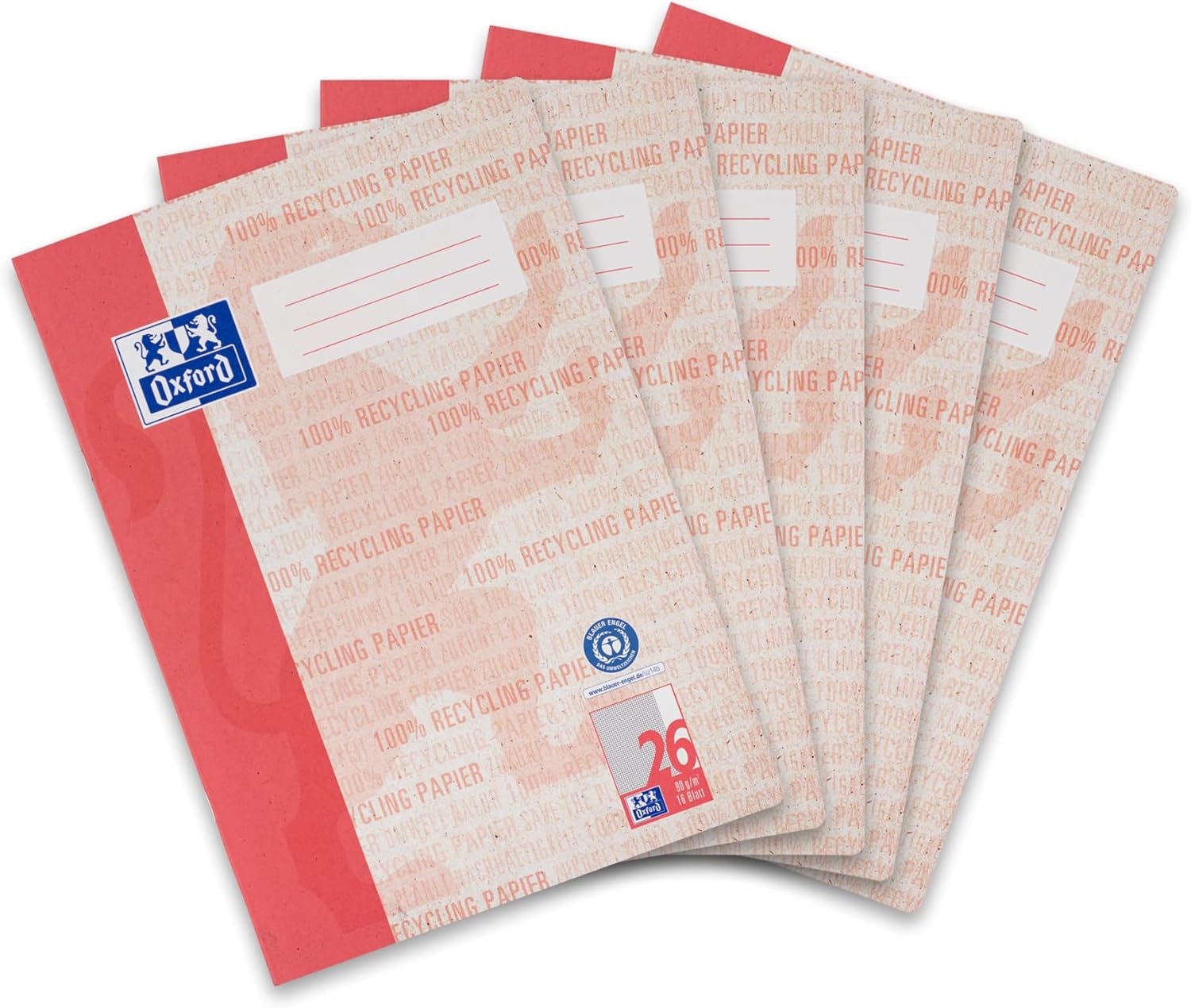 Oxford A4 Recycled Exercise Book 16 Sheets Line Style 26 Squared Pack of 5