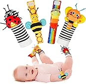 Infinno Baby Wrist Rattle Socks and Foot Finder Set, Perfect Baby Toys for 0-12 Months Newborn Boys and Girls As Baby Shower Gifts, Garden Bug Series