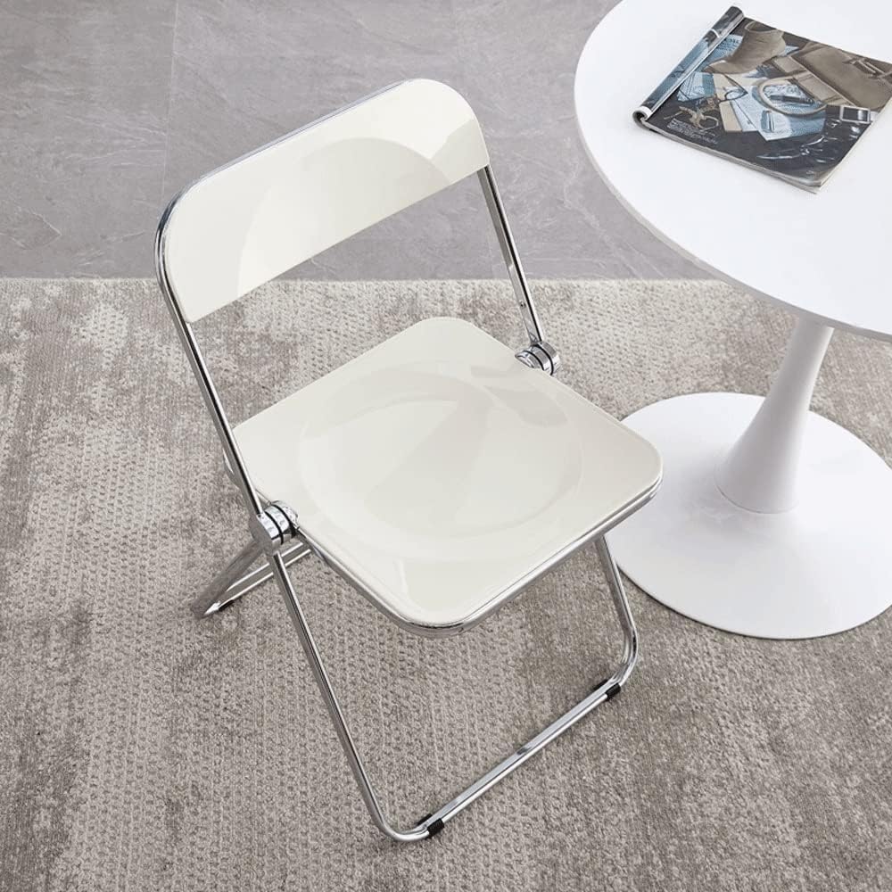 Yellow Folding Chair Clear Plastic Seat Metal Frame Back Acrylic Stacking Indoor Outdoor Portable for Garden(Beige)