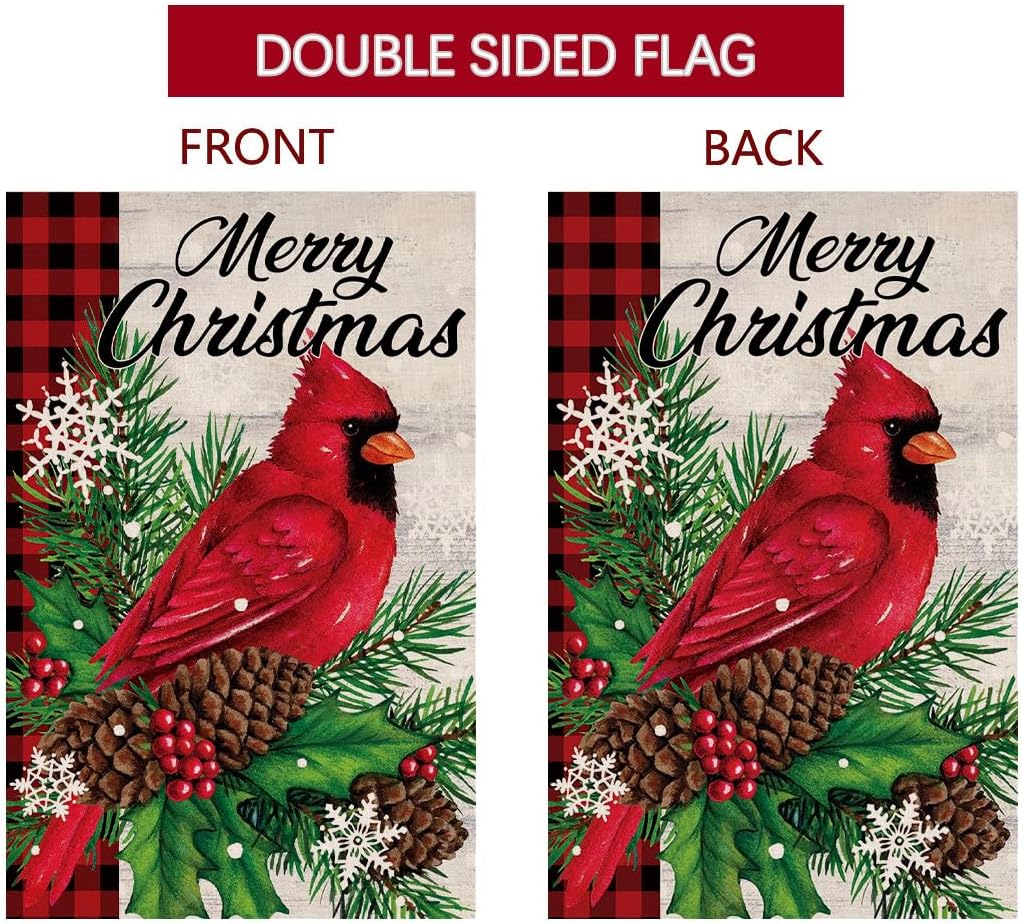 BLKWHT Christmas Cardinal Bird Garden Flag 12x18 Vertical Double Sided Winter Holiday Outside Decorations Burlap Yard Flag BW540 - Image 5
